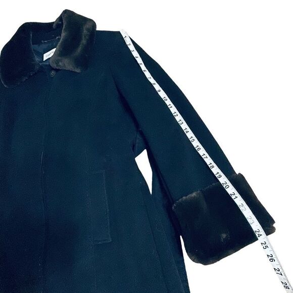 Calvin Klein Black faux fur collared wool coat - Size XL - Picture 13 of 13
